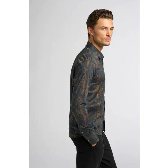 GOOD MAN BRAND Long Sleeve Button Up Shirt Size Small Black / Orange Top NWOT - Picture 2 of 16